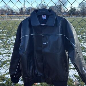 Nike Black Leather Varsity Jacket – Vintage Style